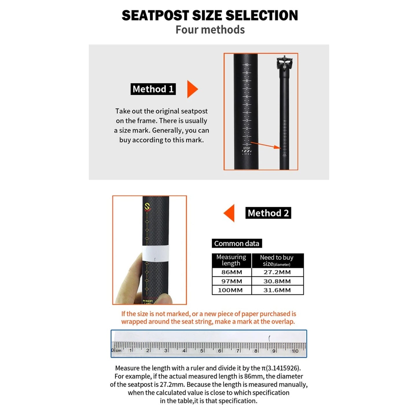 bicycle seat post  28.6x300 mm specification view by omobikes